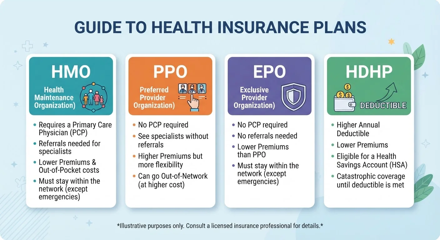 Health Insurance Plan Types: HMO, PPO, EPO, and HDHP Coverage Structures